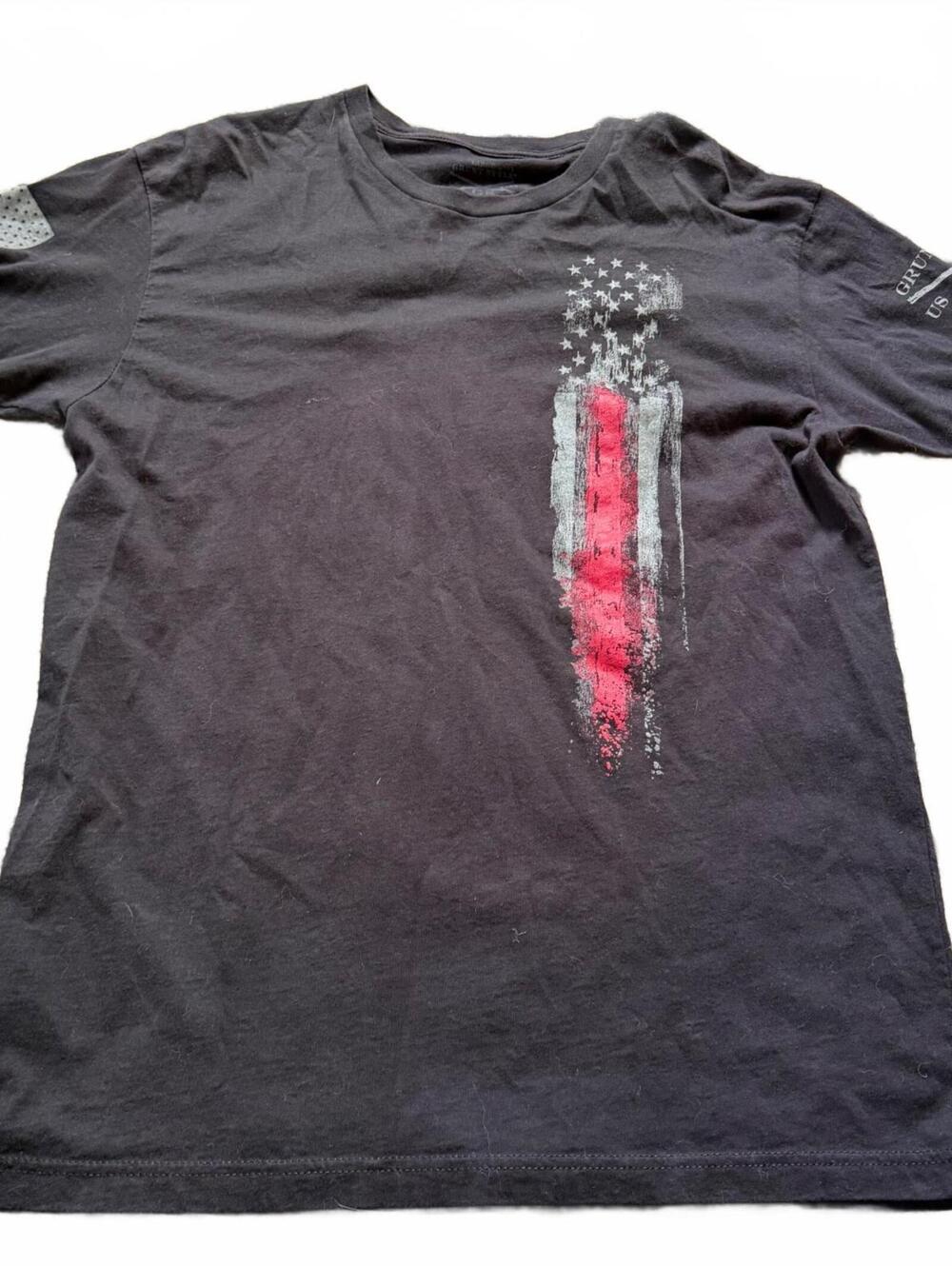 Grunt Style American Flag Red Line Black Graphic T-Shirt Size Large